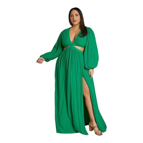 Showpo Paige Green Cut Out Long Sleeve Maxi Dress Sz 16 Party, Wedding, Cocktail