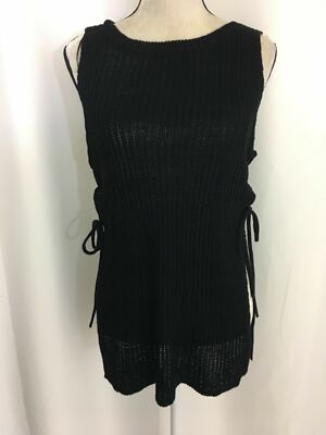 RD Style Womens Solid Black Lace Up Cable Knit Sweater Tank Top Small