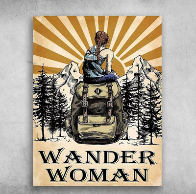 Mountain Hiking, Hiking Poster - Wander Woman  Home Decor - Canvas - Framed