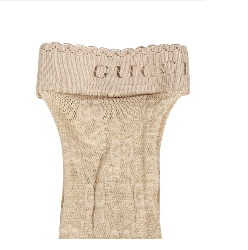 GUCCI GG Logo Lurex-Detailed Beige Socks Size M - Image 2 of 4