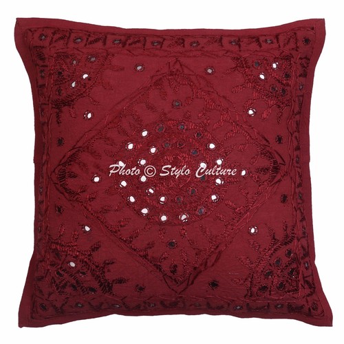 Indian Mirror Embroidered Cushion Cover Vintage Cotton Pillow Case Cover 16" - Picture 59 of 84