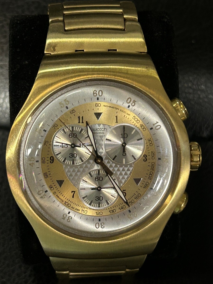 Swatch Irony Chrono YOG100G Golden Chest Gold Watch RARE 2006
