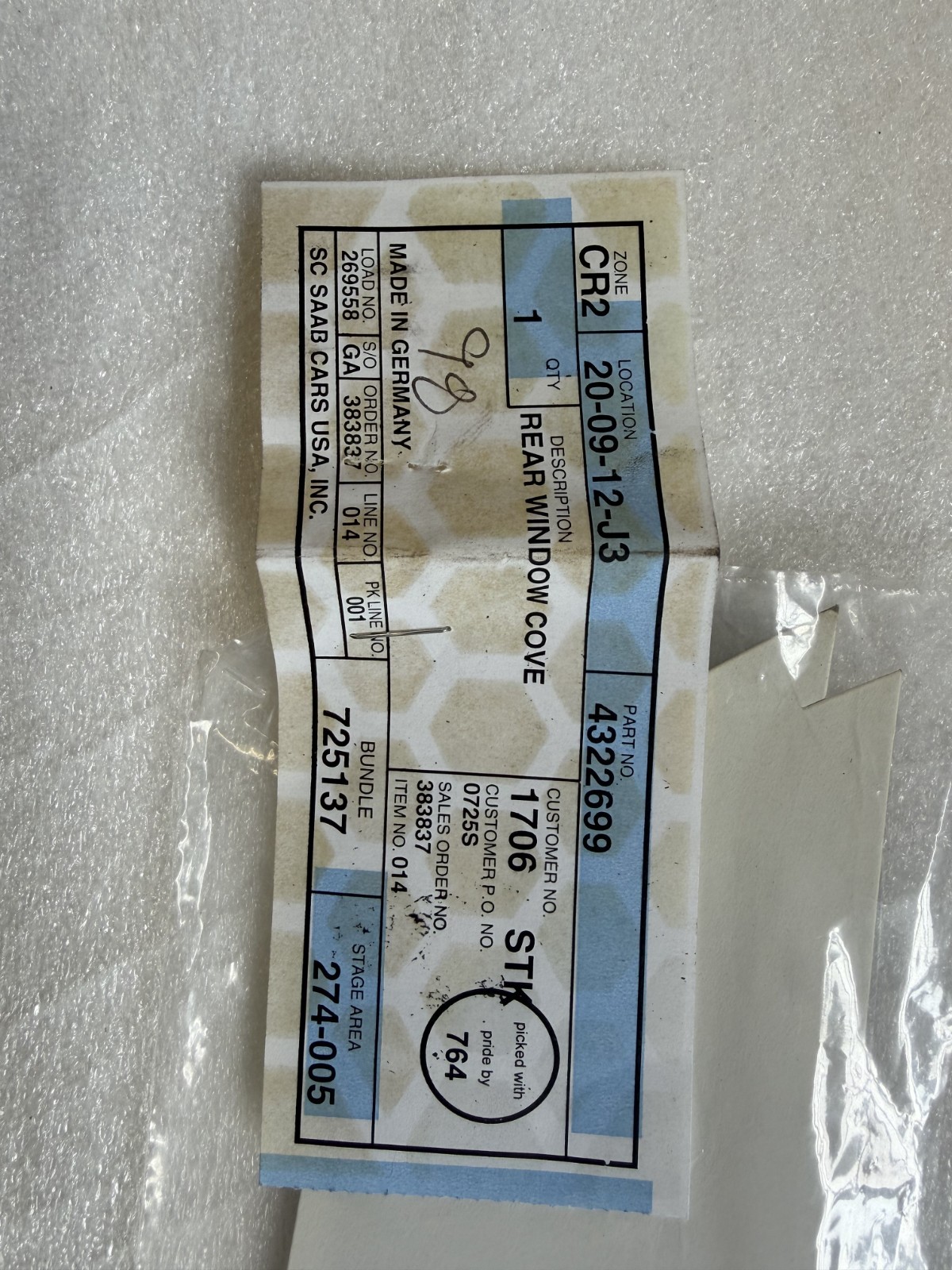 Genuine New Old Stock SAAB 900 Rear Window Cover Decal OEM 4322699 4322715 Pair