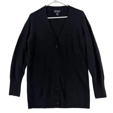 C by Bloomingdale's Cashmere Cardigan Sweater Womens Large Black Button Jacket