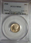 1941 Mercury Silver Dime - PCGS MS66
