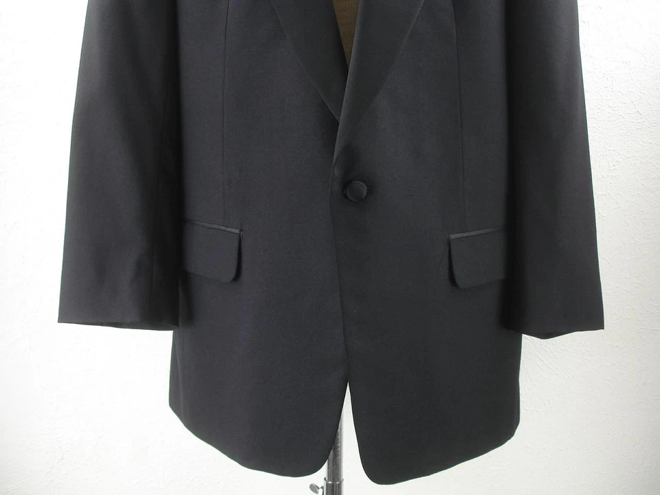 Men's 44S C&R Clothiers Black Tuxedo Formal Wedding Jacket Blazer Satin Lapels - Image 3 of 4
