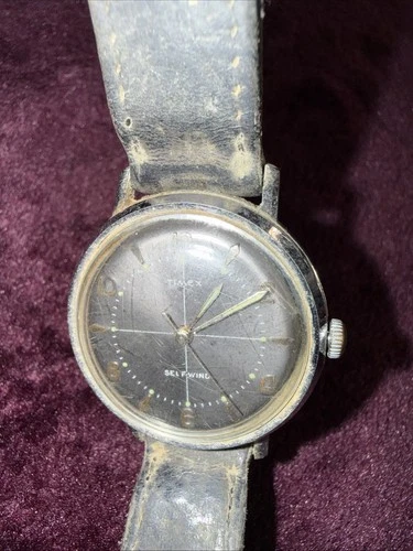 Vintage 1960s Timex Self-Wind Automatic Large 36mm Lumed “Dot Dial” Watch USA