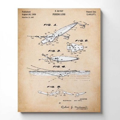 Fisherman Gifts , Fishing Lure Patent Canvas Prints , Ready To Hang