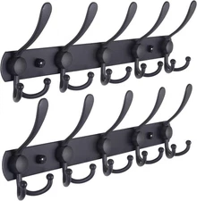 2 Pack Coat Rack Wall Mount, All Metal Wall Hooks for Hanging, Wall Hat Rack wit