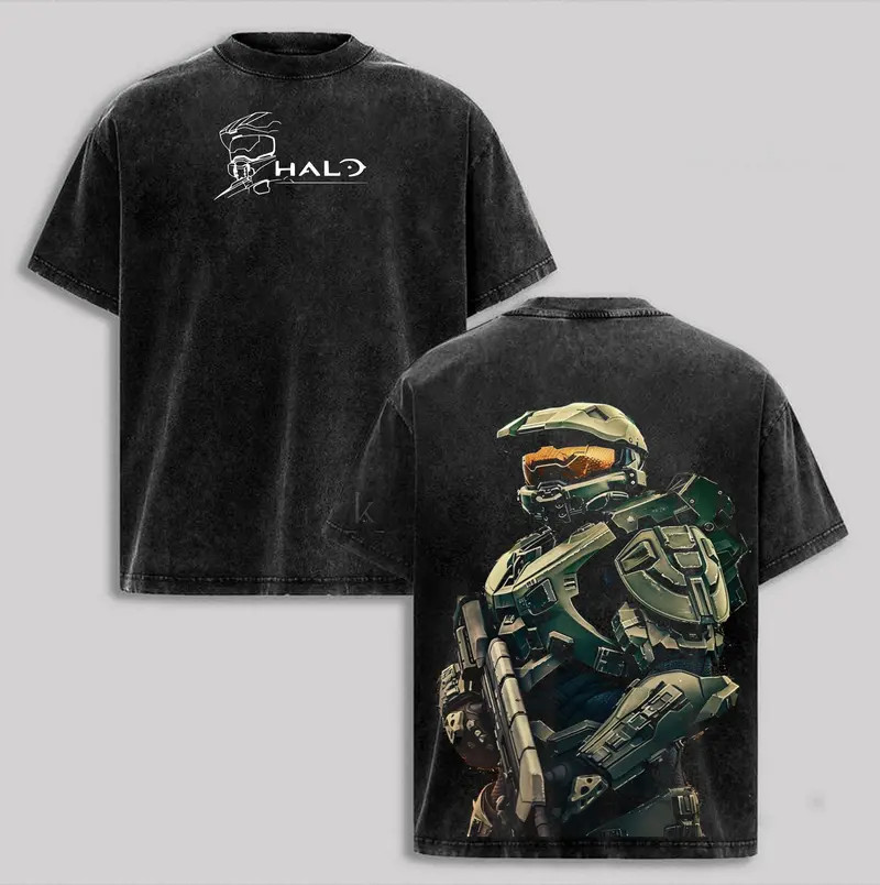 Halo Master Chief Vintage Acid Wash T-Shirt - Premium Heavyweight Cotton Oversiz