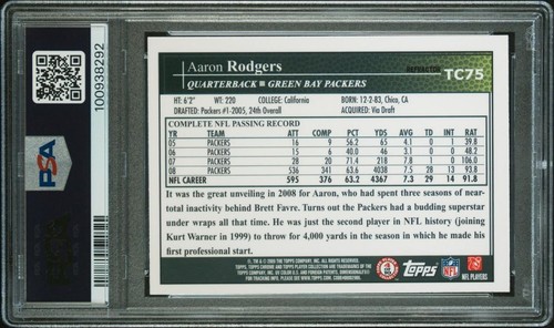 Topps 2009 cromo Aaron Rodgers Passing X-Fractor #TC75 Packers PSA 8 - Imagen 2 de 2