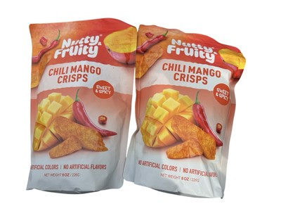 2 Nutty & Fruity 8 oz. CHILI MANGO CRISPS Fusion of Spicy Heat & Sweet BB 3/2026