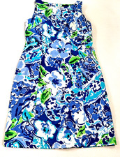 Chaps Tank Top Dress Womens Size 12 Blue White Floral Sheath Back Zip Sleeveless