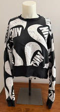 Nike Dri-FIT Cropped Sweatshirt Women's XS Black Oversized Swoosh Crewneck