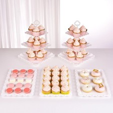 5 Piece Cake Stand Set W/ 2 x Large 3-Tier Cupcake Stands 3 x Appetizer Trays