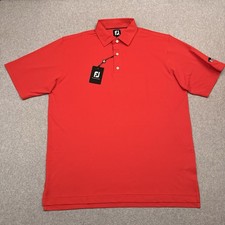 NEW Footjoy Polo Shirt Mens XL Red Stretch Pique Solid Self Collar Golf Logo