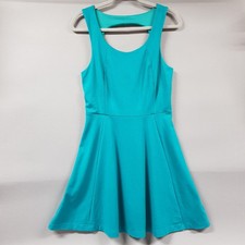 Express Skater Dress Womens sz Medium Teal Cut Out Back Stretch Fit & Flare