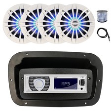 Pyle Marine Radio,Adapter,Spa Bezel,Antenna,Wire, 4x 6.5" 180W LED White Speaker