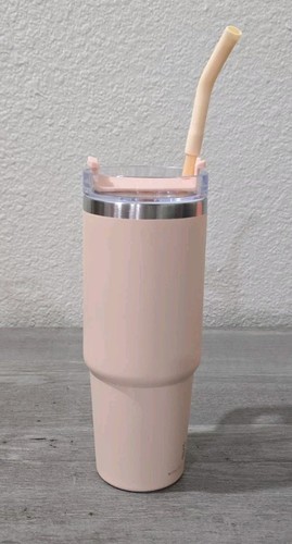 Vaso rosa claro 40 oz con mango y pajita - Taza de viaje aislada - Imagen 4 de 6