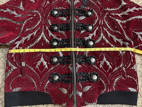 Free People Brocade Tapestry Marching Military Band Jacket Blood Red Sz Medium - Picture 16 of 23