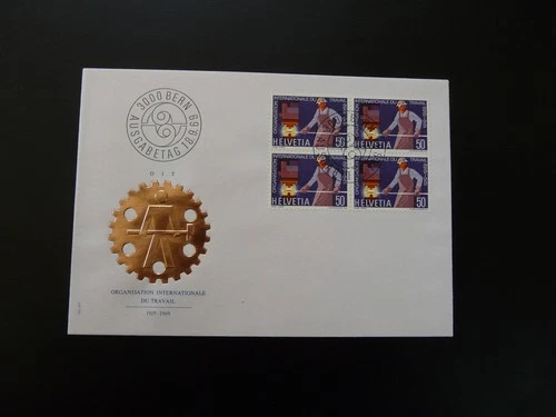 ILO International Labour Organization FDC Switzerland 1969 (block of 4)