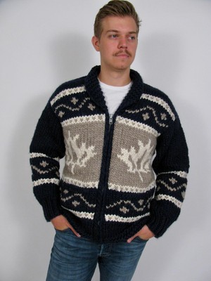 CANADA SWEATER COWICHAN WOOL INDIAN KNIT JACKET HANDSPUN MAN COAT
