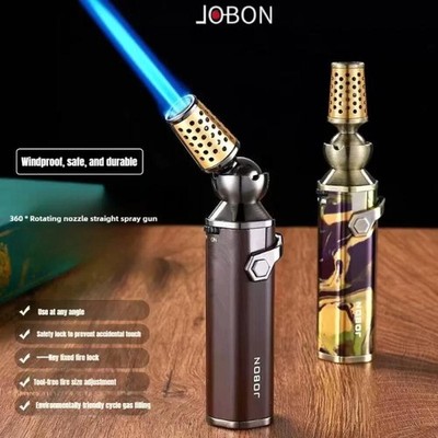 Blue Flame Straight Lighter 360° Rotatable Lighter Flame Adjustable Safety Lock