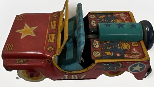 Vintage 1950 latta litografia attrito militare J87 Jeep KO Giappone nativi americani autentico