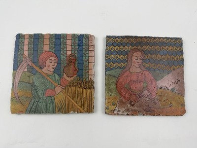 Decorative Ceramic Wall Tiles Rialto Giotto A ''Faces'' Farming 2 Tiles 6 X 6 NOS