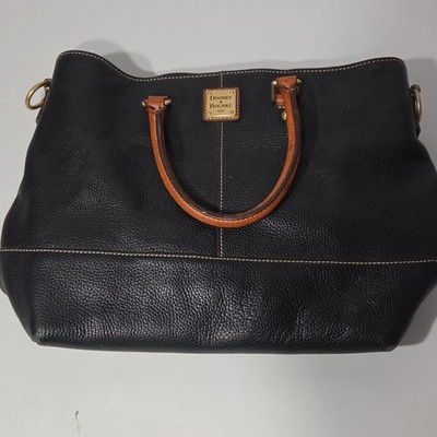 Dooney & Bourke Blavk Pebbled With Brown Leather Satchel Top Handle Zip Pouch