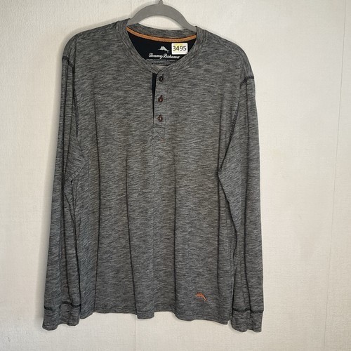 T-shirt Tommy Bahama Henley collo manica lunga leggera uomo taglia large grigia - Foto 1 di 9
