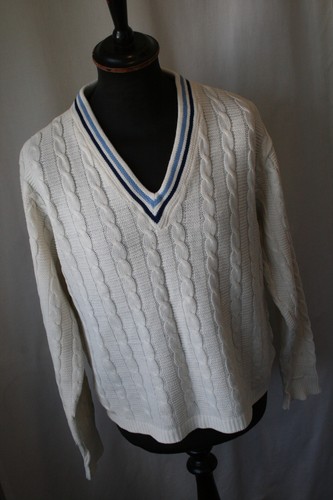 Vintage 70er Keynote weiß V-Ausschnitt Strick Pullover Pulli Gr. 38 Small Mod Revival - Bild 2 von 9