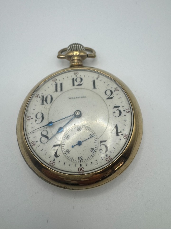 Vintage Waltham GF Open-Face Pocket Watch White Enamel Dial & Sub-Seconds