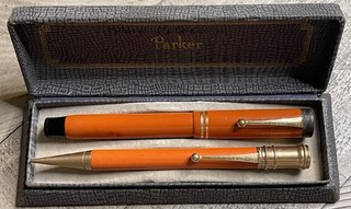 Parker Duofold Sr Fountain Pen Set with Box 14k Medium Nib ( )