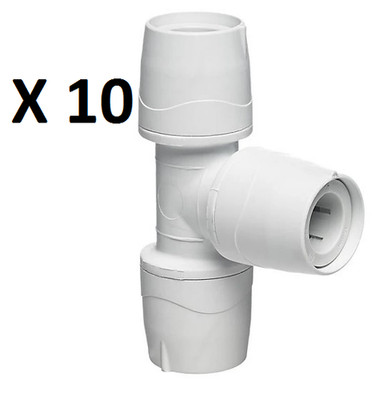 10 Poly-Rohr PolyMax 22 mm Push Fit gleich T-Stück, weiß