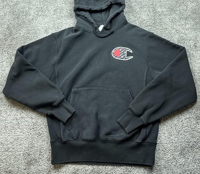 Champion Reverse Weave Hoodie Mens Medium Black Pullover Sweatshirt C Logo