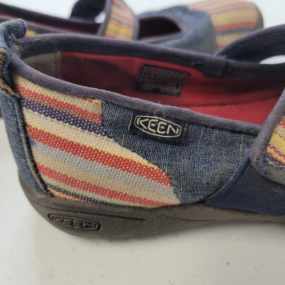 KEEN Mary Jane туфли разноцветные полоски джинсовой ткани крюк и петля детский размер 2 - Изображение 3 из 4