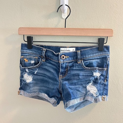 Abercrombie Kids Denim Shorts Girls Size 14 Jean Short Low Rise Distressed Blue - Picture 8 of 8