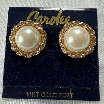 Carolee Perlenohrringe mit Goldgeflechtakzenten und 14kt Goldpfosten