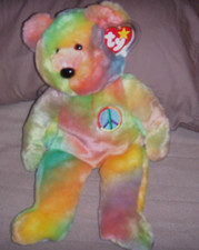 Ty Large Cute Beanie Buddy Peace the Ty-Dyed Bear 1999 14" DARK COLOR