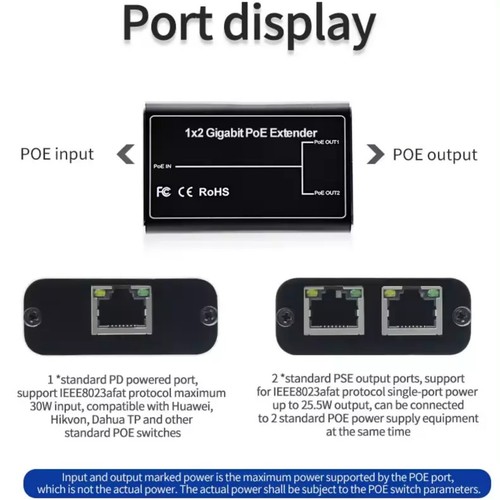 1 in 2 Out POE Network Extender 1000mbps 30W DC44V-55V Network Equipment Part - Photo 14/17