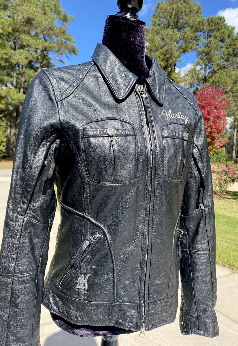 【KAZU】Harley-Davidson ブラックジャケット Lサイズ Harley Davidson Women PAXTON Leather Jacket Embroidered