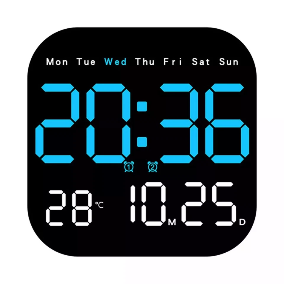 Square LED Large Digital Wall Clock Remote Control Temperature Date Week Display - Image 3 of 4