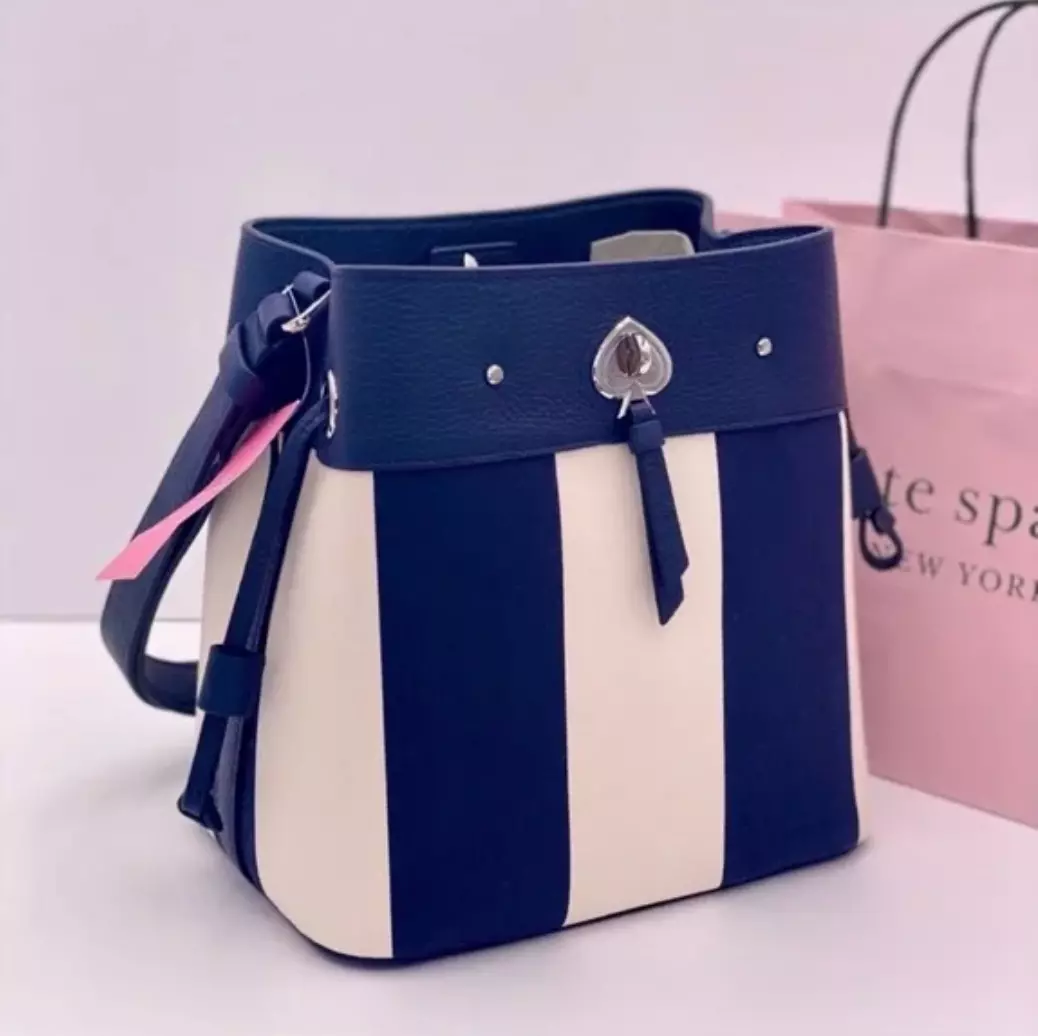 Kate Spade Marti Stripe Canvas bucket bag, Women's Fashion, Bags