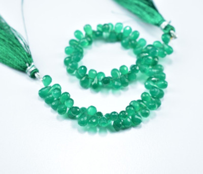 AAA Green Onyx Teardrop Briolette Faceted Beads 8 Inch 4X6-4.5X7mm, Natural Onyx