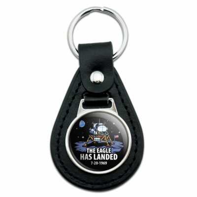 NASA Apollo 11 The Eagle Has Landed Moon Landing Black Leather Keychain