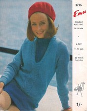 Vintage Knitting Pattern - Lady's V-Neck Jumper & Polo-Neck Insert - 30-40 Inch.
