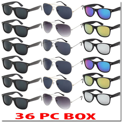 Vente en gros lot de lunettes de soleil en vrac aviateurs miroir couleur classique 36 PC boîte TOUT NEUF - Photo 1 sur 4