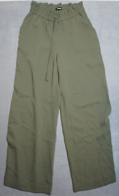 express womens green wide leg super high rise draw string pants medium 