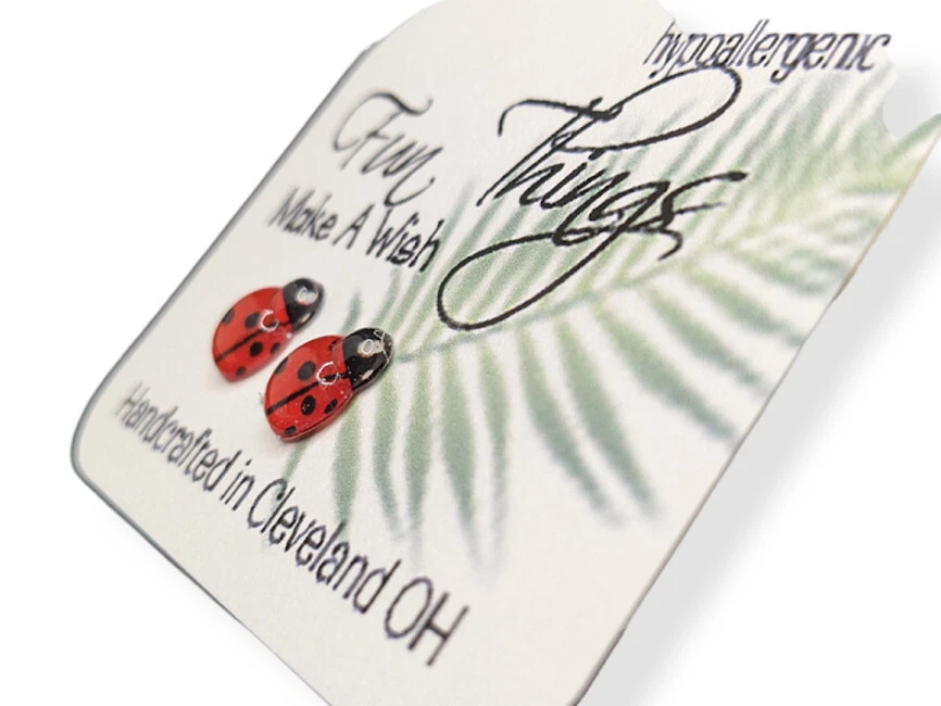 Pendientes Ladybug rojos hipoalergénicos de acero inoxidable postes niñas joyería regalo Foto 2 de 2